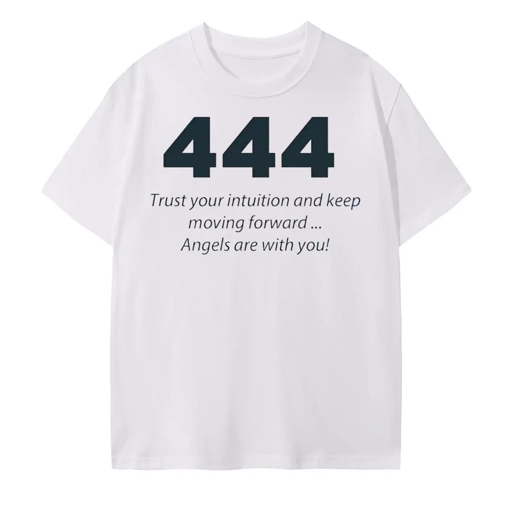 444 Angel number Cotton T-Shirt: "444 Angel Number cotton t-shirt in white - stability and foundation spiritual apparel"