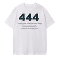 444 Angel number Cotton T-Shirt: "444 Angel Number cotton t-shirt in white - stability and foundation spiritual apparel"