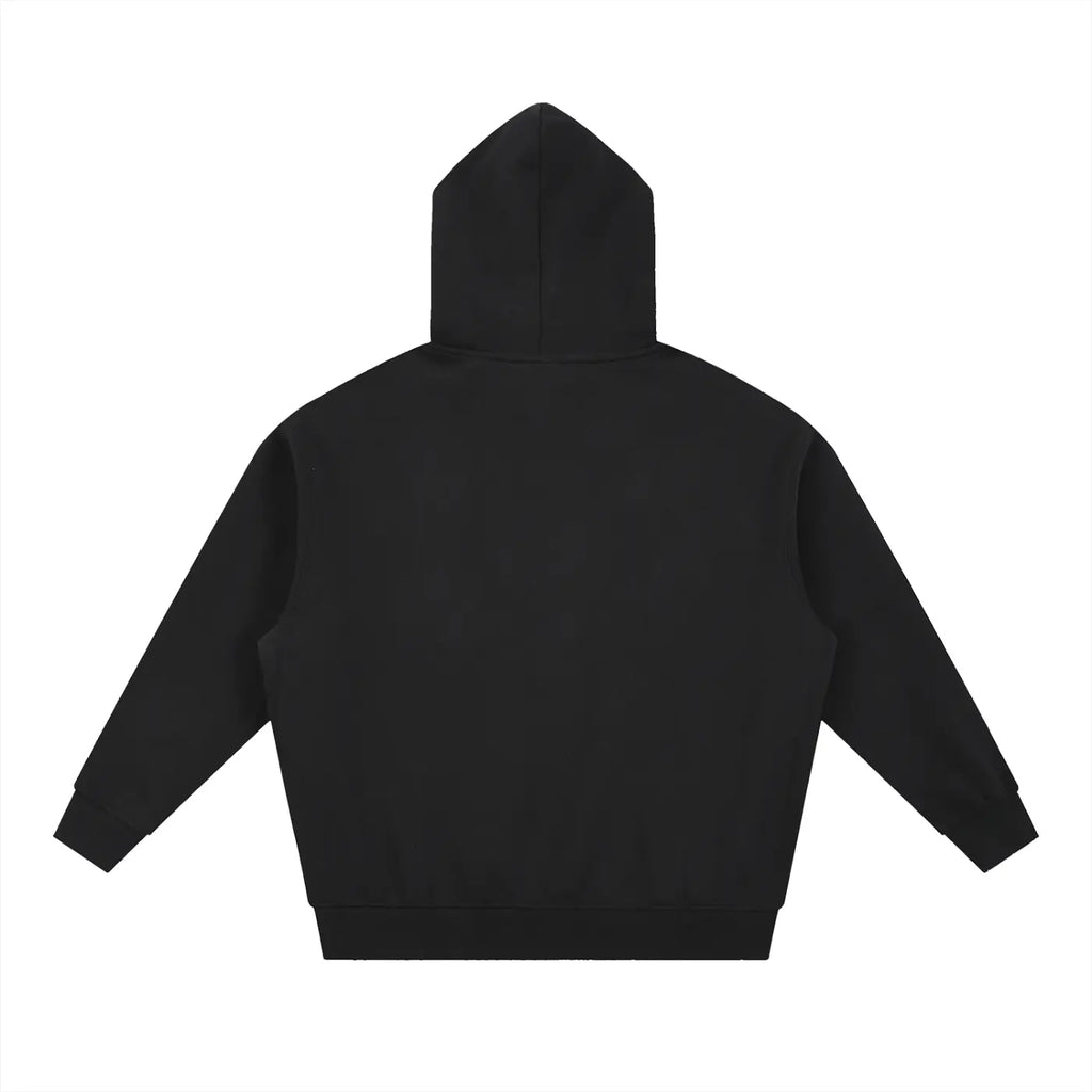 Essential Oversized Boxy Fit Fleece Hoodie: "Oversized boxy fit fleece hoodie in black and gray - premium spiritual 777 streetwear layering piece"