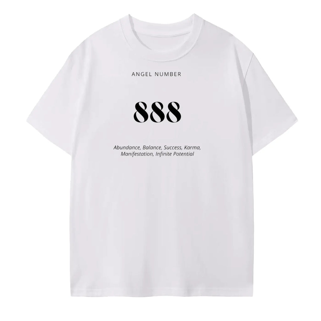 888 angel number T-Shirt: "888 Angel Number t-shirt in white - abundance and prosperity manifestation apparel"