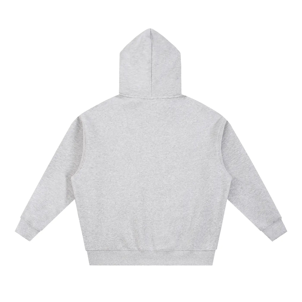 Essential Oversized Boxy Fit Fleece Hoodie: "Oversized boxy fit fleece hoodie in black and gray - premium spiritual 777 streetwear layering piece"