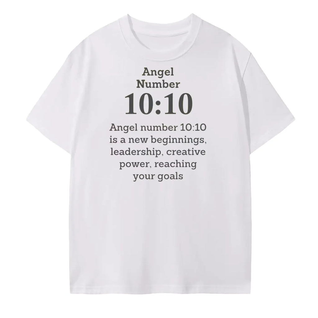 10:10 angel number T-Shirt: "10:10 Angel Number t-shirt in white - new beginnings spiritual apparel"