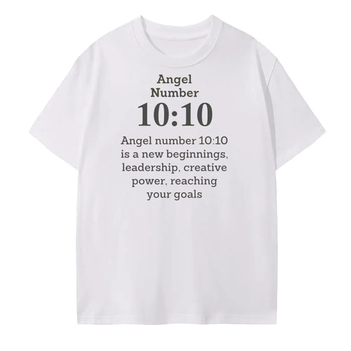 10:10 angel number T-Shirt: "10:10 Angel Number t-shirt in white - new beginnings spiritual apparel"