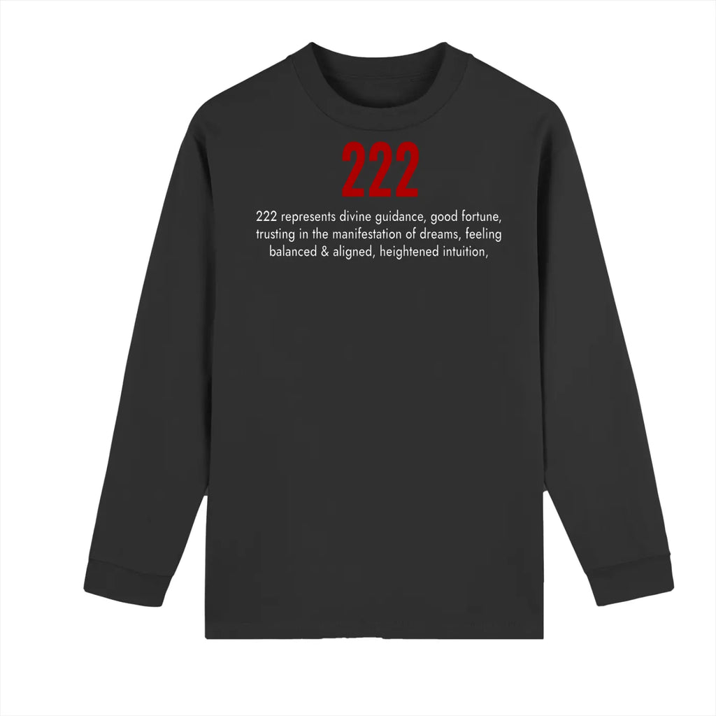222 angel number t-shirt in black with minimalist white typography design, unisex spiritual apparel
S,M,L,XL AND 2XL SIZES